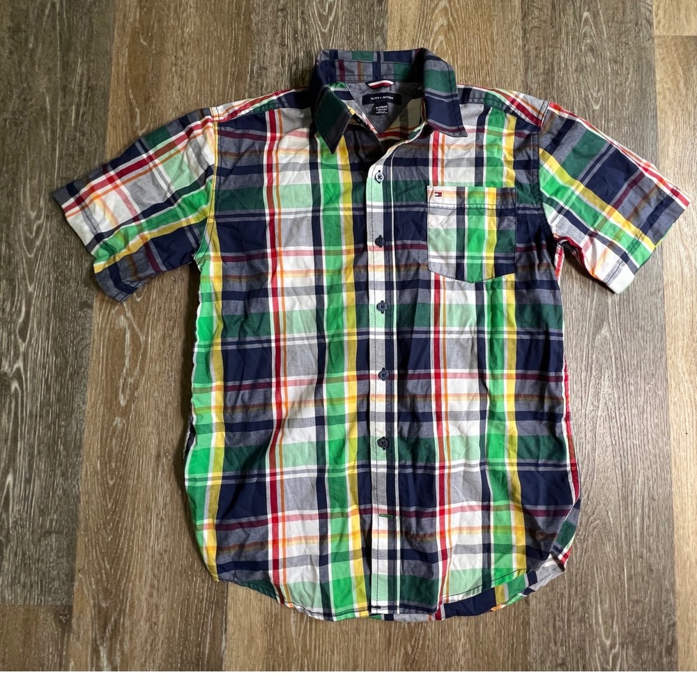Tommy Hilfiger Plaid Button Down Boys XL 18/20 Multicolor Short Sleeve Shirt